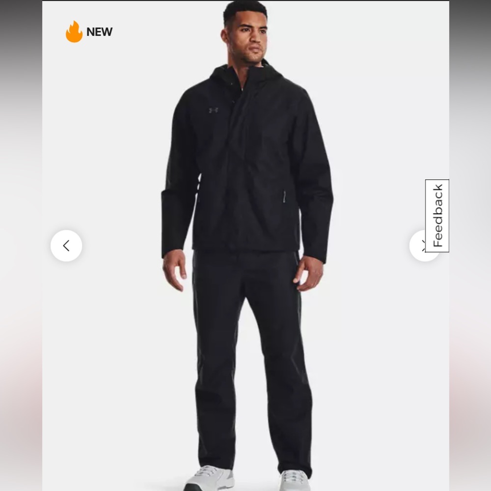 Men's UA Stormproof Lined Rain Jacket and Pants (sold as a set).